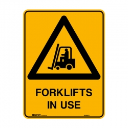 SAFETY SIGN - FORKLIFTS IN USE 300 x 450mm METAL